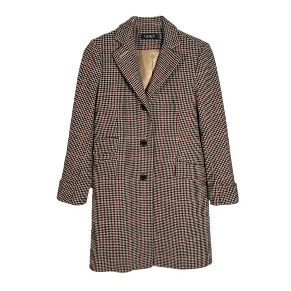 Lauren Ralph Lauren Houndstooth Reefer Wool Blend Academia Plaid Coat Size 0 - Picture 1 of 4